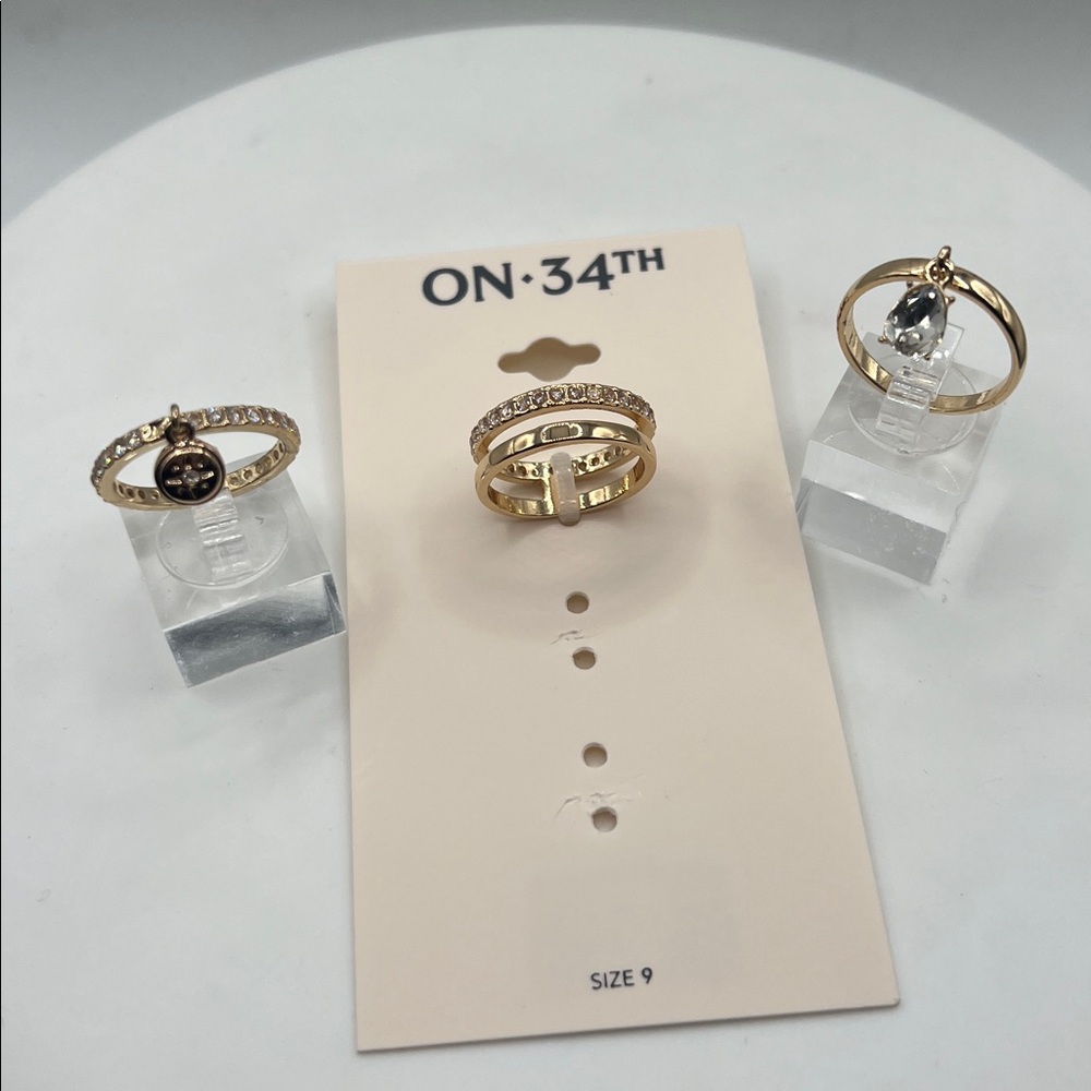 On 34th Gold Charm Ring Set of 3 Size 9